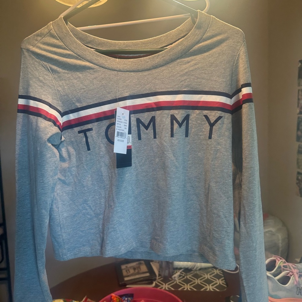Tommy Hilfiger Gray Long Sleeve with Red and Blue Stripes